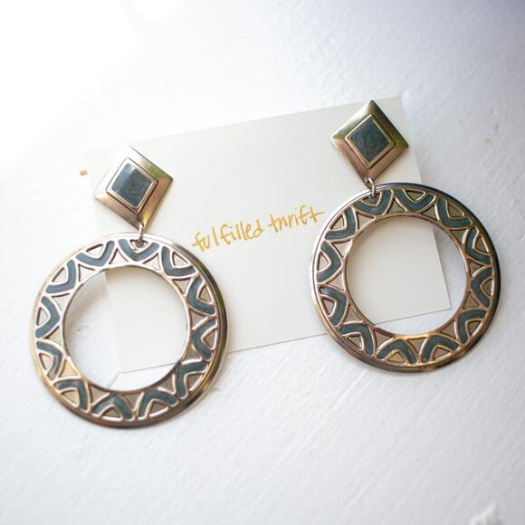 Vintage Turquoise Stud Hoop Earrings - Picture 1 of 5